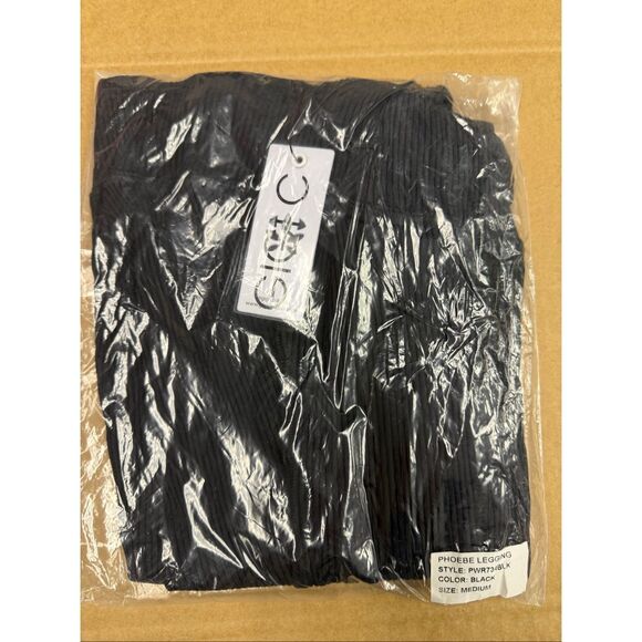 New Gigi C Phoebe Rib Knit High Waist Cutout Tied Leggings M Black - Picture 2 of 7
